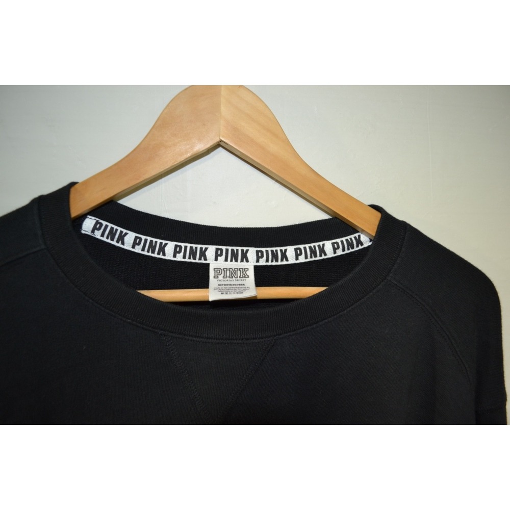 Victoria's Secret PINK Logo Slouchy Cropped‎ Pullover Sweater Black Size Small - Picture 3 of 5